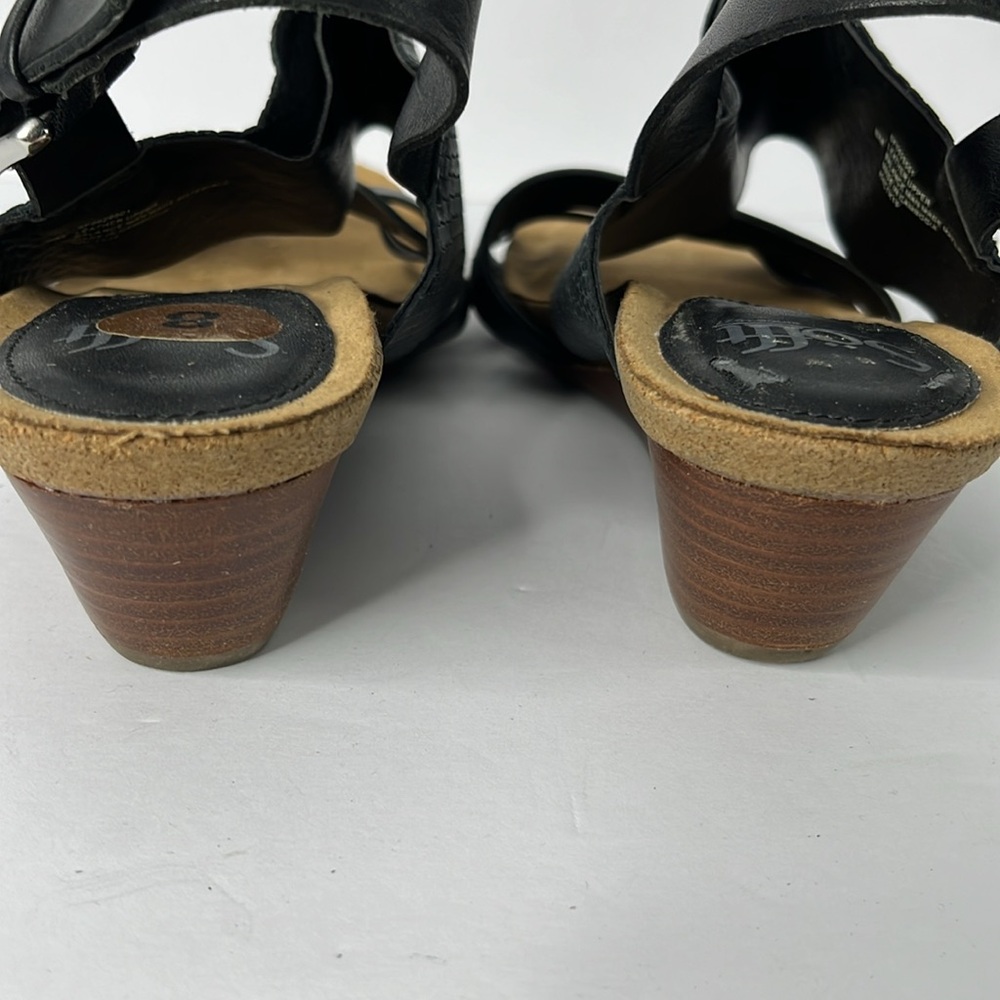 SOFFT Black Leather Wedge Sandals Sz 8 - Picture 5 of 8